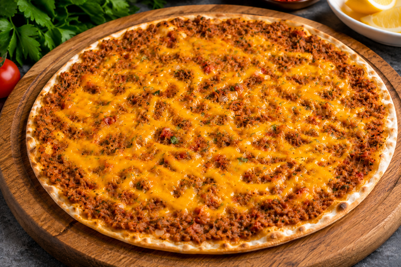 Lahmacun met cheddar kaas