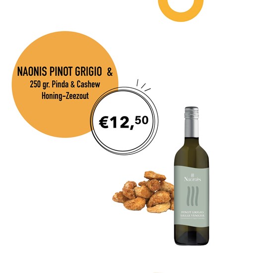 Naonis Pinot Grigio & Pinda&Cashew Honing-Zeezout