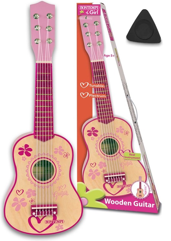 Bontempi Igirl Houten Gitaar Flower Roze 3+ 
