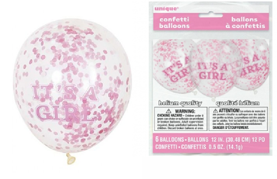 Confetti Ballonnen 6 Stuks 30cm It's A Girl 