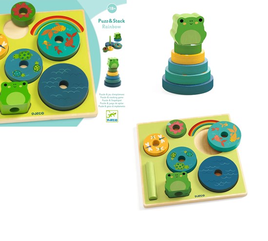 Djeco Puzzel & Stack Rainbow Hout 18mnd+