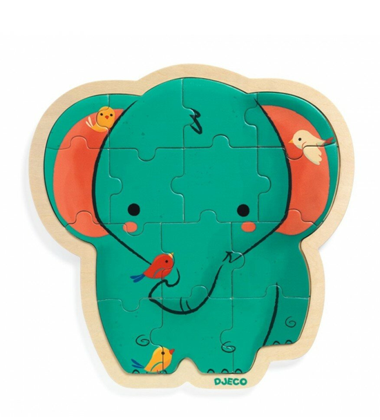 djeco Houten Olifant Puzzel 14 stukken 3+