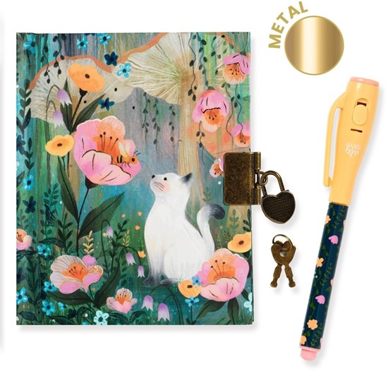 Djeco Dagboek met Geheimschrift Pen & Slotje Bloemen met Poes 8+ 