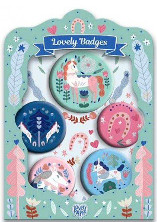 djeco Lovely Badges Unicorns Buttons 5 stuks 