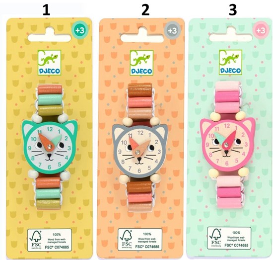 Djeco Houten Kinder Horloge Little Cat ass.kleuren 3+ 