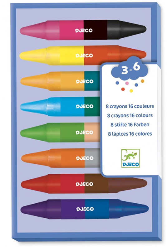 Djeco Dubbelpunter Wasco krijtes 8 stuks 16 kleuren 3+