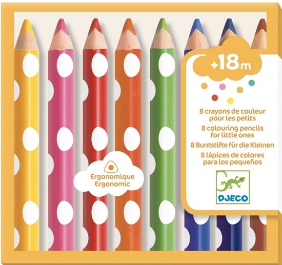 Djeco 8 Ergonomische Kleurpotloden voor Kleine Kinderen 18mnd+ 