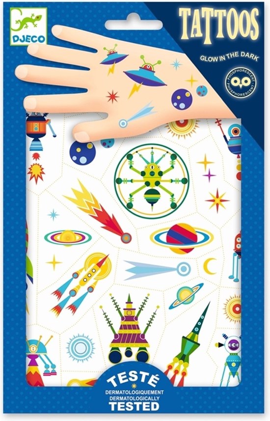 Djeco Space Oddity Glow in de Dark Tattoo set MMER DAN 50 stuks 3+ 