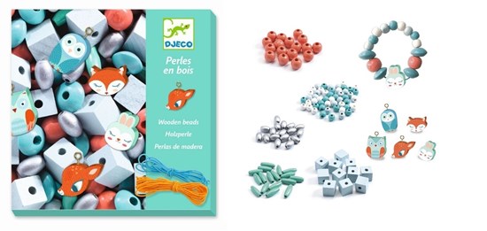 djeco circa 450 MOOIE HOUTEN KRALEN in DOOS met FIGUREN 4+     