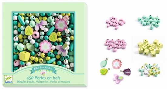 Djeco circo 450 Mooie Houten Pastel Kralen met Bloem Figuren in Doos 4+ 
