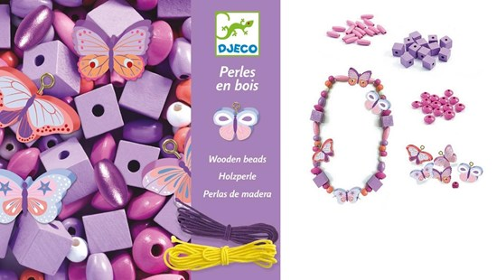 Djeco circa 450 MOOIE HOUTEN VLINDER  KRALEN in DOOS 4+