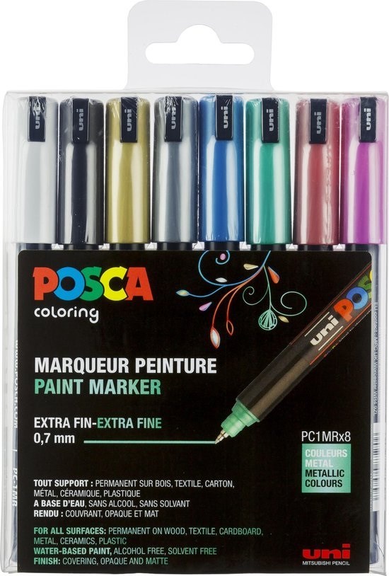 Posca Uni Stiften Metallic Colors  0.7 mm Lijn 8stuks 