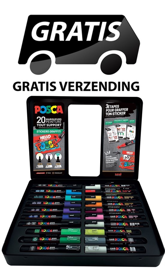 Posca Koffer Metaal GROOT Stickers Graffiti Colours 20stuks  