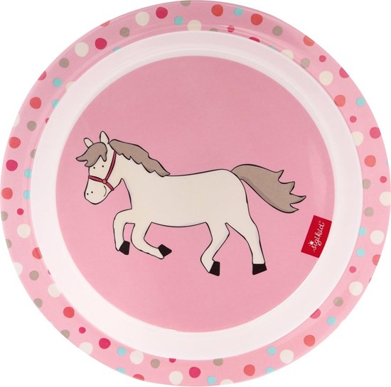 sigikid Melamine Bord Pony Hoppe Dot Pink met ANTI SLIP Ring 