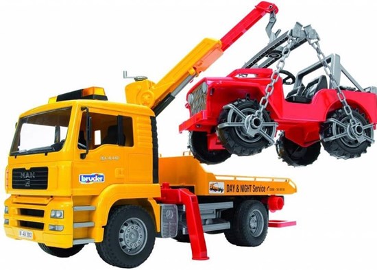 2750 Bruder MAN TGA Takelwagen met Terreinwagen 3+ 