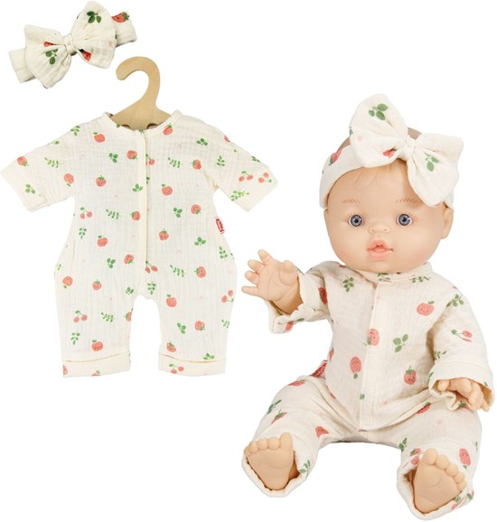 heless Romper en Haarband Aardbeien voor Poppen van 32 - 38 cm