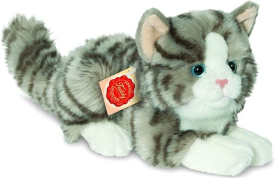 Hermann Teddy Liggende Kat Grijs circa 20cm 0mnd+ 