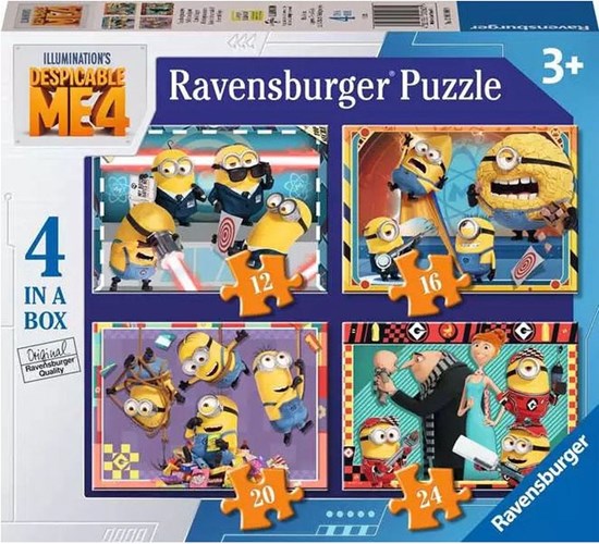 4in1 Box Puzzel Minions 12,16,20 & 24 Stukjes 3+ 