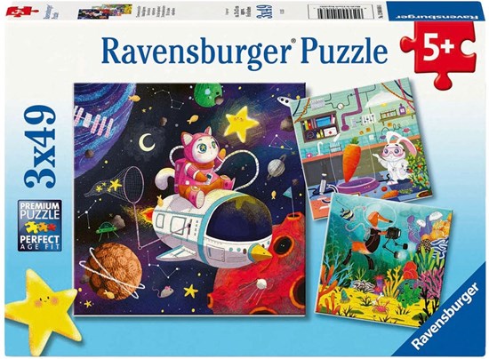 3in1 Box Puzzel Dieren Onderzoekers 3 x 49 Stukjes 5+ 