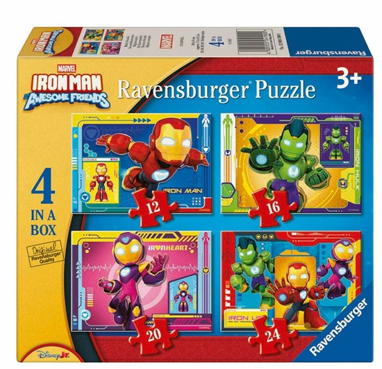 4in1 Box Puzzel Marvel Iron Man Awesome Friends 12,16,20 & 24 Stukjes 3+ 