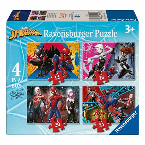 4in1 Box Puzzel Marvel Spiderman12,16,20 & 24 Stukjes 3+ 
