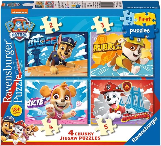 Paw Patrol 4in1 Puzzelset 2,3,4 & 5 Stukjes 18mnd+