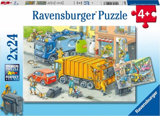 Vuilafvoer en Wegsleepwagen 2in1 puzzel 24 stukjes 4+ 