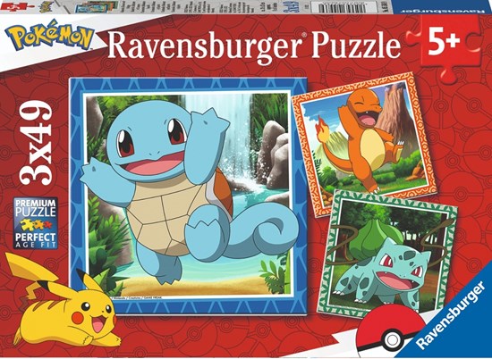Pokémon Charmander, Bulbasaur en Squirtle puzzel 3x49 stukjes 