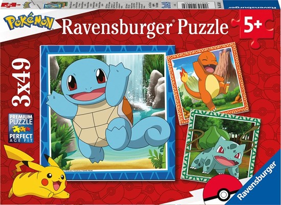 Pokémon Charmander, Bulbasaur en Squirtle puzzel 3x49 stukjes 