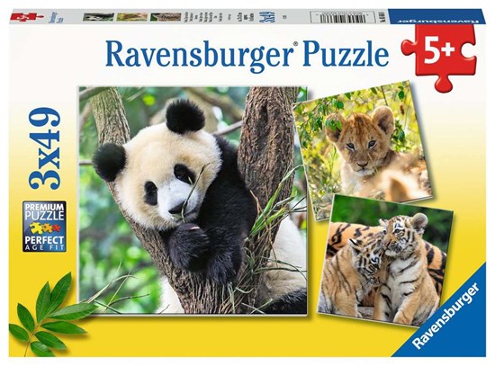 ravensburger Panda , Tijger en Leeuw puzzel 3x49 stukjes 