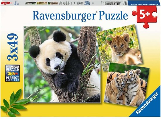 ravensburger Panda , Tijger en Leeuw puzzel 3x49 stukjes 