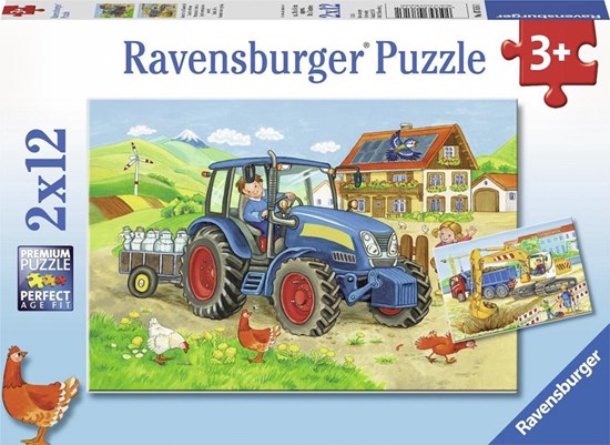 Op de Bouwplaats en Boerderij 2in1 Puzzelset 2x12stukjes 3+