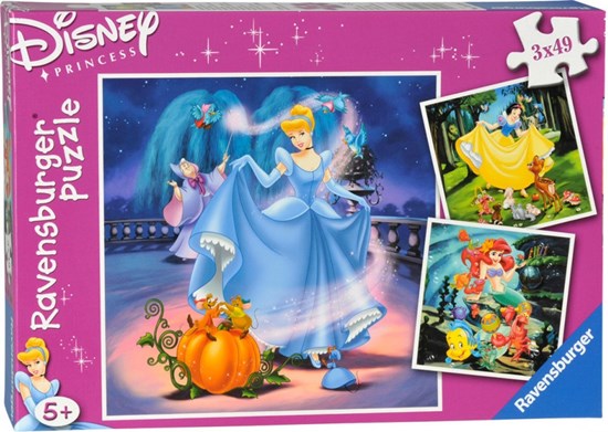 Puzzel 3in1 Disney Princess Sneeuwwitje, Assepoester & Ariël 3x49stukjes 5+ 