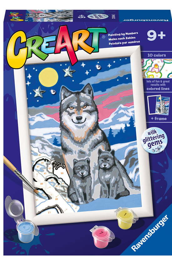 ravensburger Schilderen op Nummer Wolf met 2 Welpen in de Sneeuw met Lijst 9+ 