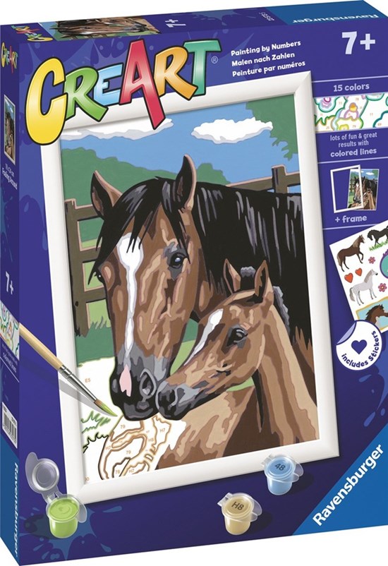 CreArt Paard met Veulen in de Wei met Lijst S.O.N. 7+ 