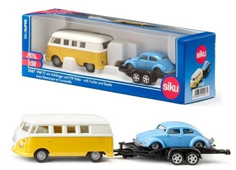 2567 Siku Volkswagen T1 met Aanhanger en VW Kever 3+ 