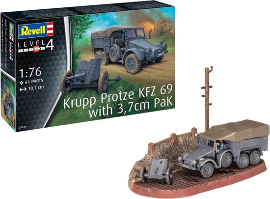 03344 revell Krupp Protze KFZ 69 MET 3,7cm Pak Kanon Aanhanger 61dlg schaal 1/76