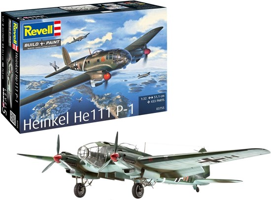 03755 Revell Build&Paint Heinkel He111 P-1 Bommenwerper schaal 1/32 