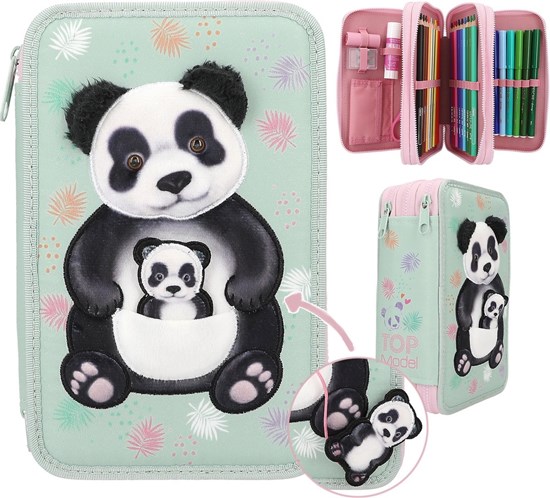TOPModel 3-Vaks Etui Gevuld Panda Moeder met Baby in Buidel WILD 