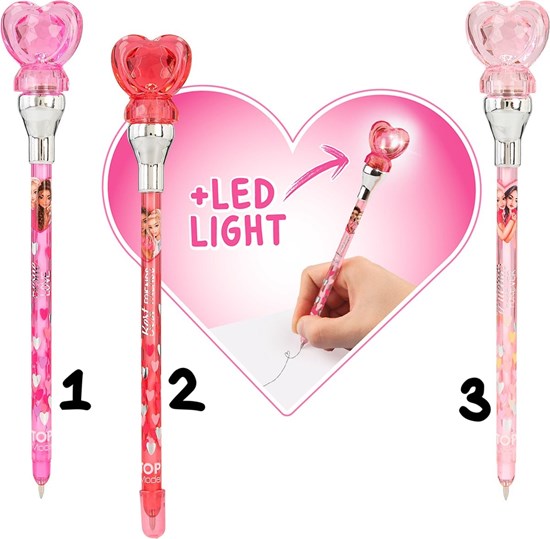 TOPModel Pen met LED Light Hartlampje ass>kleuren
