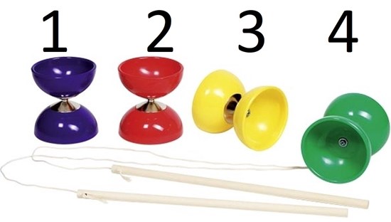 Diabolo 10cm ø met Metalen As en Houten Stok ass. kleuren 6+ 