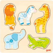 goki Safari Dieren Grote Knoppen puzzel 5dlg 1+