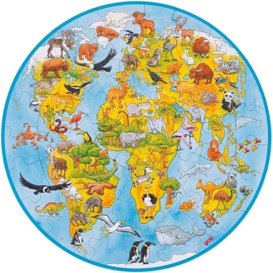 goki XXL Wereldkaart Dieren puzzel in Doos 49dlg 4+ 