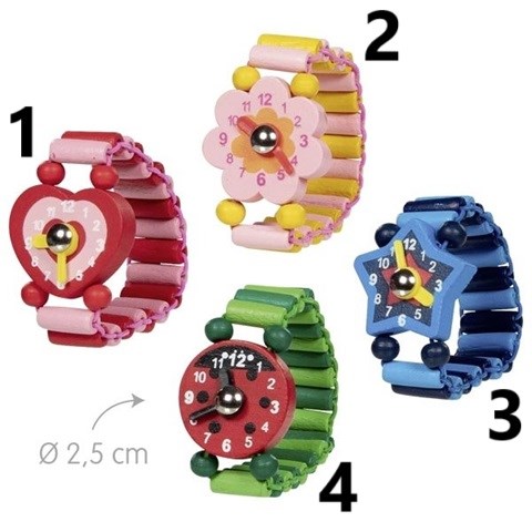 Goki Houten Kinder Horloge ass.kleuren 2½cm 3+ 