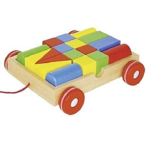 goki TREKWAGEN hout met 18 BLOKKEN 2+