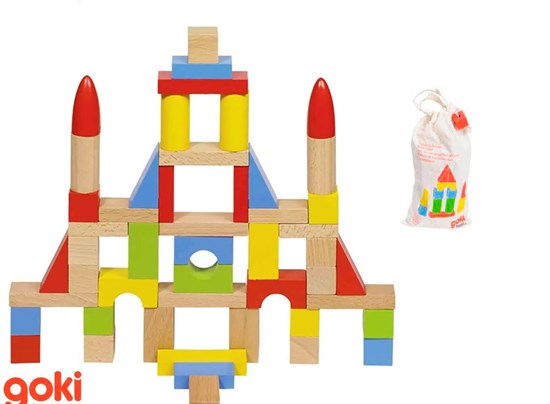 goki Houten Gekleurede Blokken in Zak circa 50stuks 