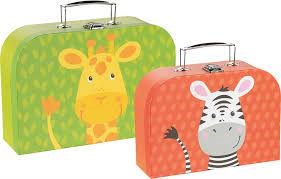 Kartonnen 2 delige Kofferset Giraf & Zebra Groot en Klein 
