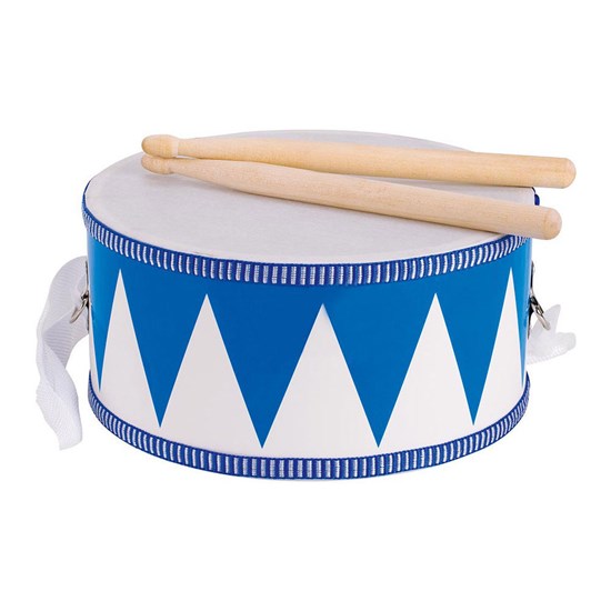 goki Houten Trommel met Stokjes Blauw/Wit 21x10cm 