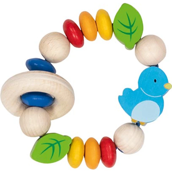 Goki Baby Bijtring Hout VOGEL cira 8cm met Elastiek 0mnd+