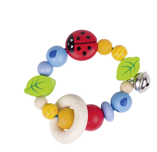 Goki Baby Bijtring Hout LIEVEHEERSBEESTJE cira 8cm met Elastiek 0mnd+
